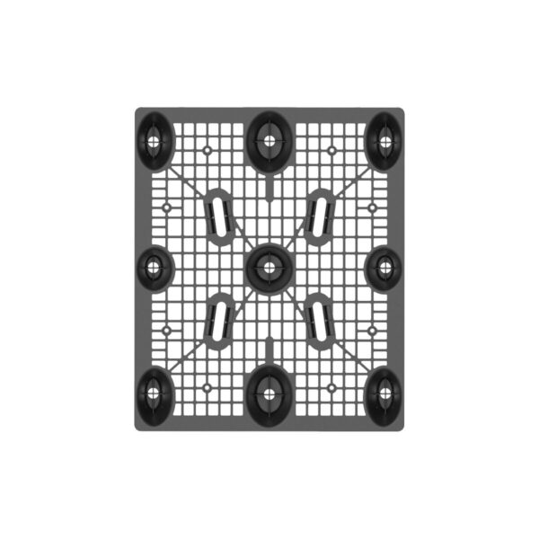 A black and white image of a square grid on a white background, resembling a plastic pallet.