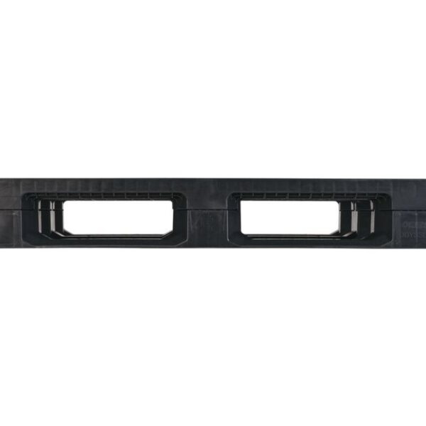 Side view of the 40 x 48 ODYSSEY HD CLOSED DECK black plastic pallet, featuring two rectangular openings in the center.