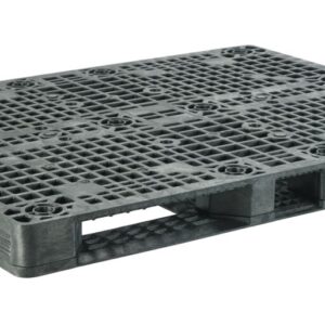 A black plastic pallet on a white background.