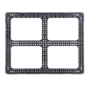 A plastic pallet with four holes on a white background.