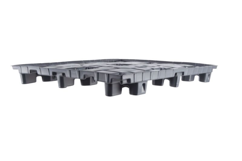 A gray plastic pallet on a white background.