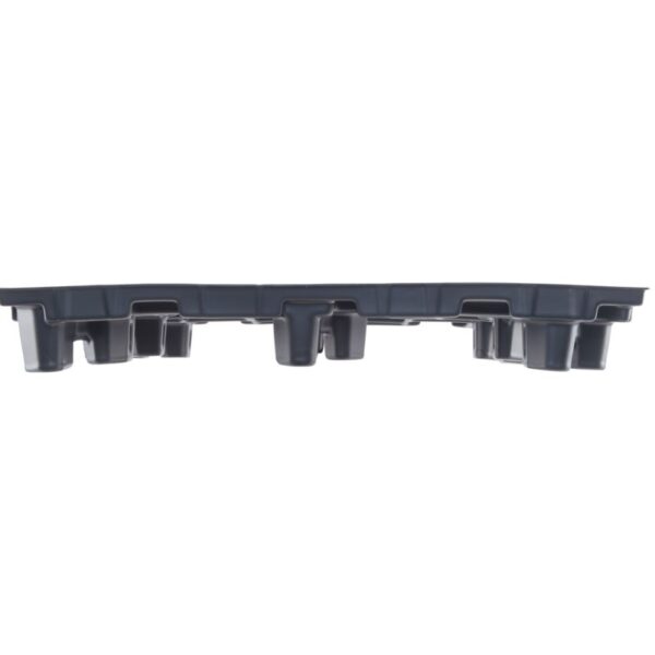An image of a black plastic pallet on a white background.