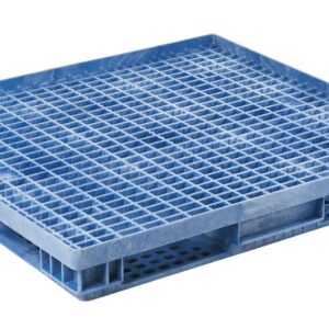 A blue plastic pallet on a white background.