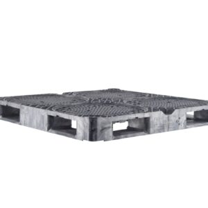 A grey plastic pallet on a white background.