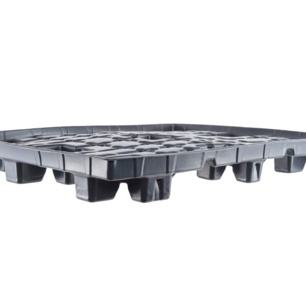 A plastic pallet with compartments.
