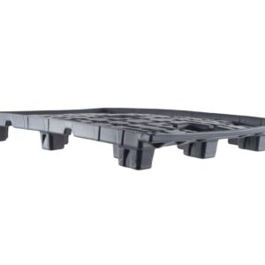 A black plastic pallet on a white background.