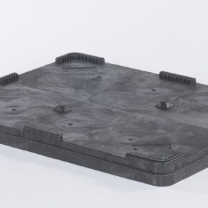 A black plastic bulk container lid
