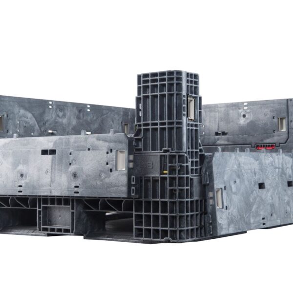 The HDR5648-25, a large gray collapsible plastic bulk container, is shown partially unfolded on a white background.