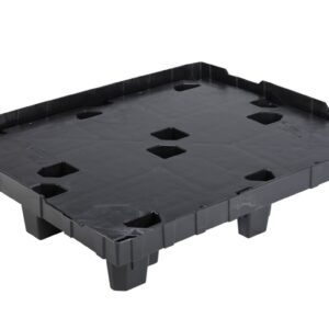 A black plastic pallet on a white background.