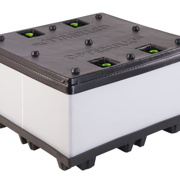 A black and white box with green lights on it.