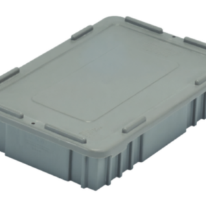 A CDC2040-XL gray, rectangular plastic storage container with a fitted lid and reinforced sides is shown at an angle against a white background.