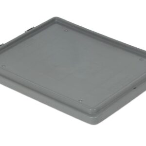 Grey rectangular plastic lid with slightly raised edges and small latch points on one side.