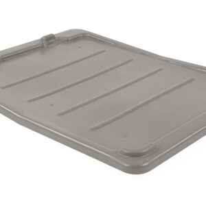 A rectangular, gray plastic lid with ridges, designed for a storage container.