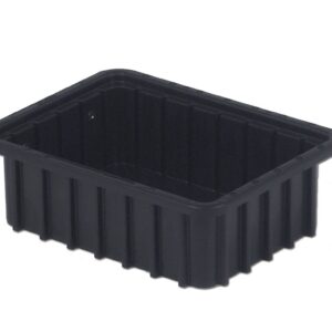 A black rectangular plastic container with ribbed sides and a raised lip around the top edge.