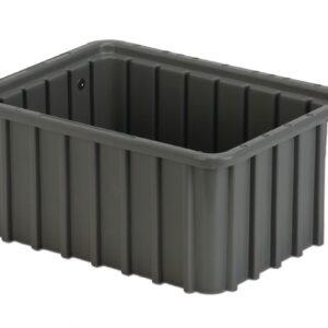 A large, rectangular gray plastic container with ribbed sides and a hollow interior.