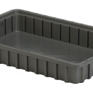 A rectangular gray plastic tray with grooved sides and a flat bottom.