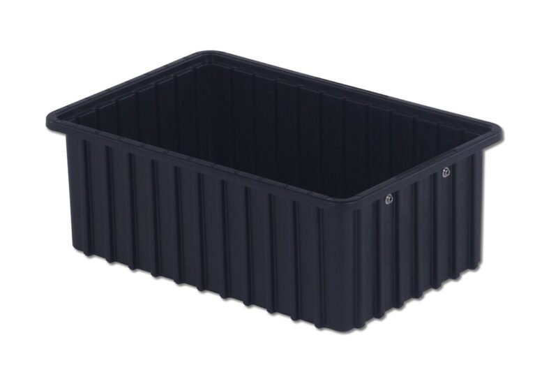 A rectangular, black plastic container with ribbed sides and rounded corners, model DC2060-XL.