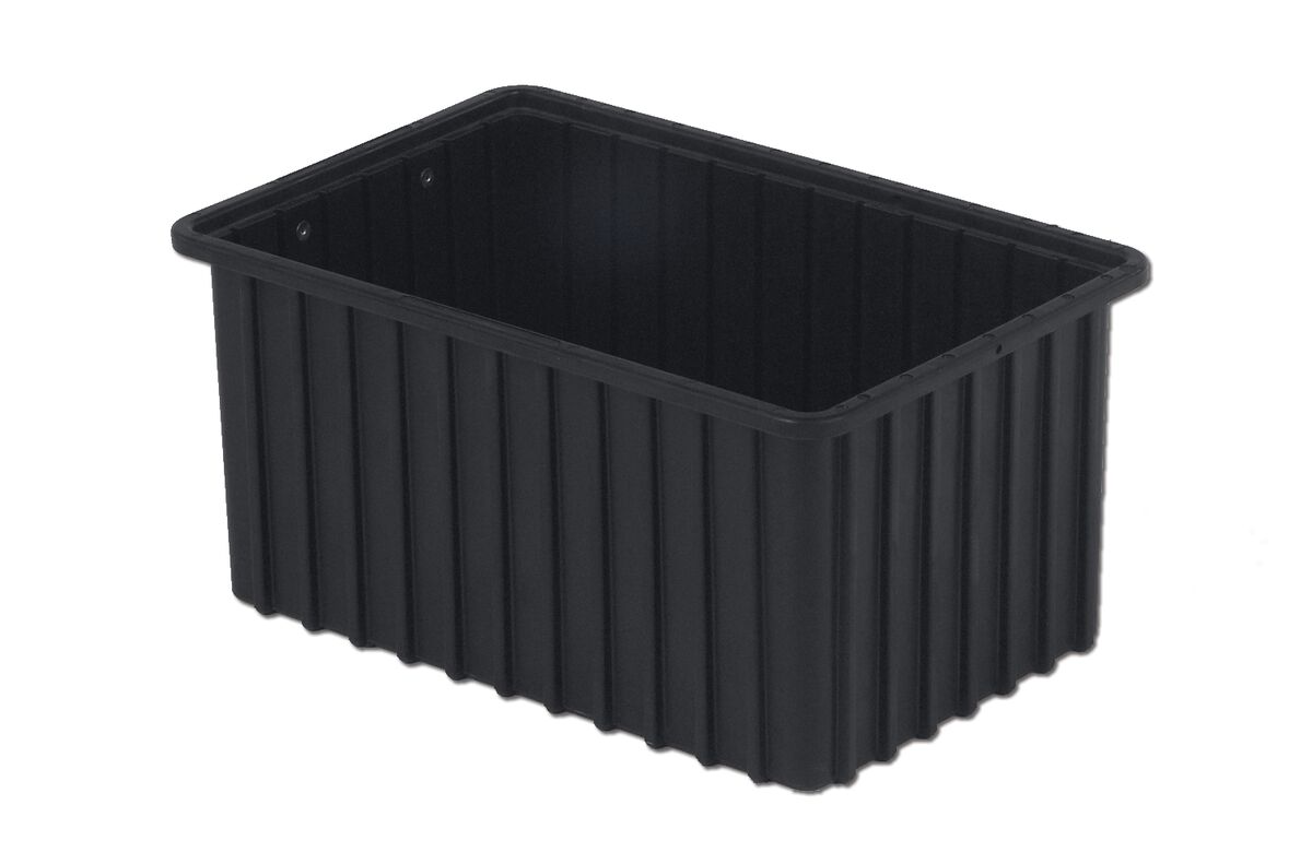 A black rectangular plastic container with ribbed sides, an open top, and AUTO-DRAFT label embossed on its surface.