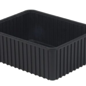 A rectangular black plastic container, model DC3060-XL, features vertical ridges on the exterior and an open top.