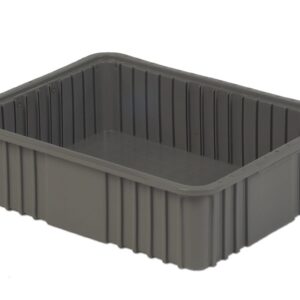 A rectangular, deep, gray plastic container with a ridged exterior sidewall design.