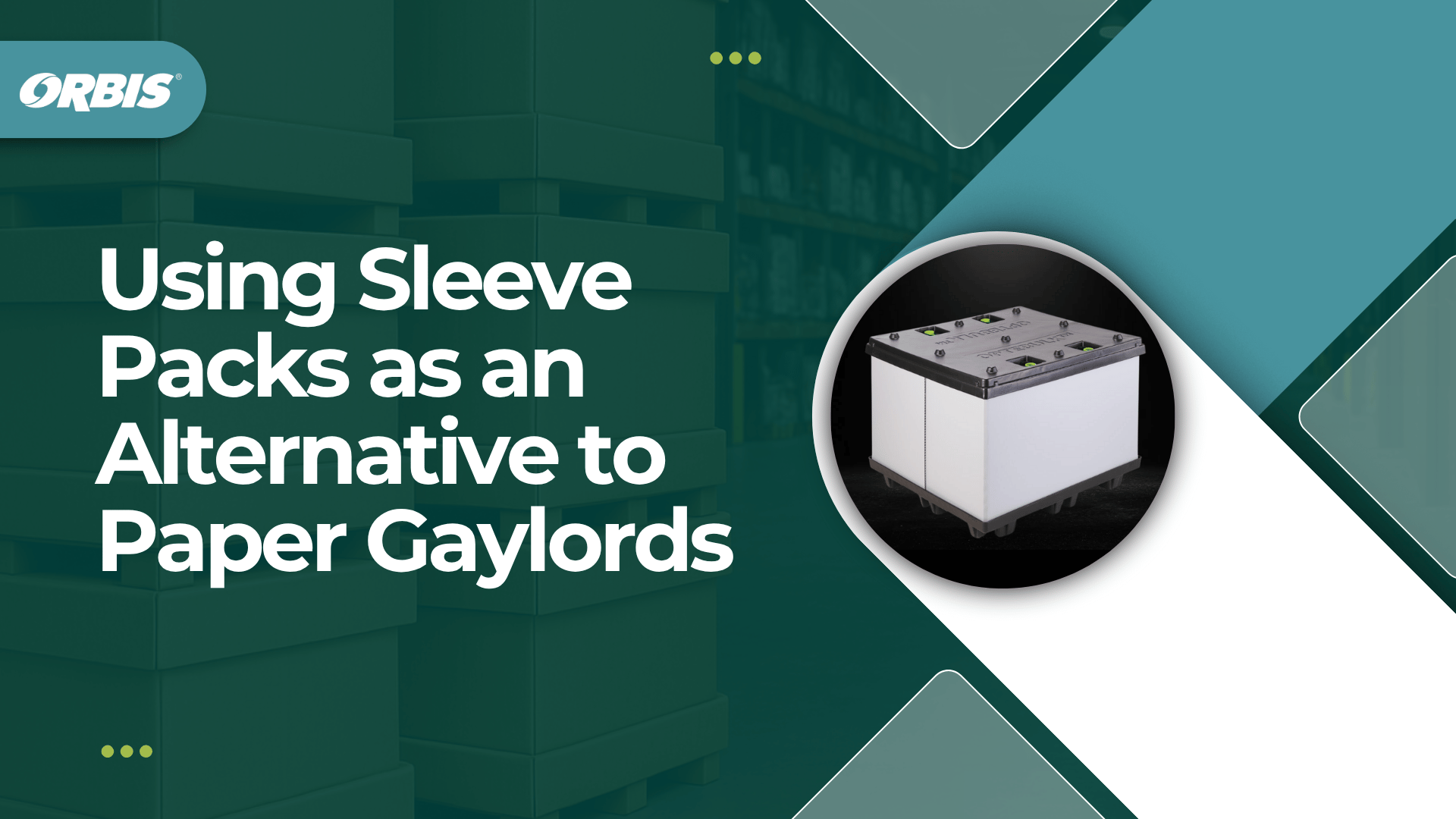 A promotional graphic from ORBIS features a large container with the text: "Using Sleeve Packs as an Alternative to Paper Gaylords—explore smarter, alternative packaging solutions.