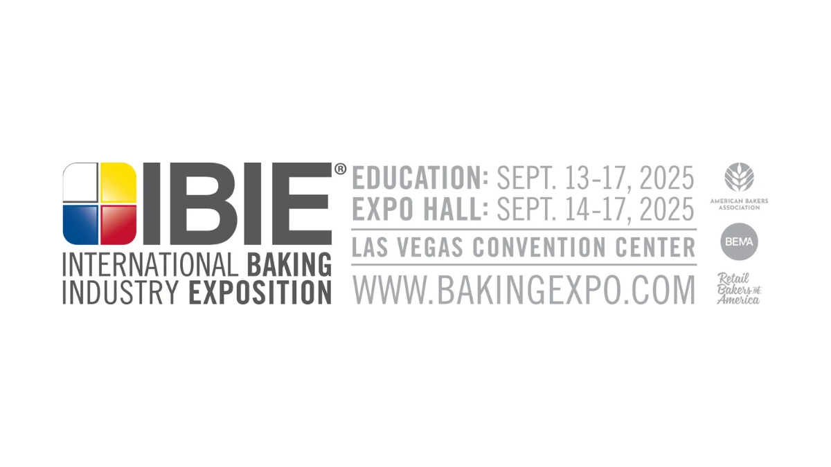 IBIE International Baking Industry Exposition logo with event details for September 2025 at Las Vegas Convention Center, including expo dates and website.