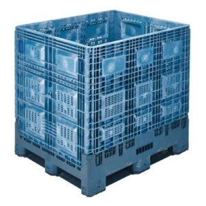 AG4048-46 blue plastic bulk storage crate with ventilated sides and a solid base, designed for industrial or warehouse use, shown on a white background.