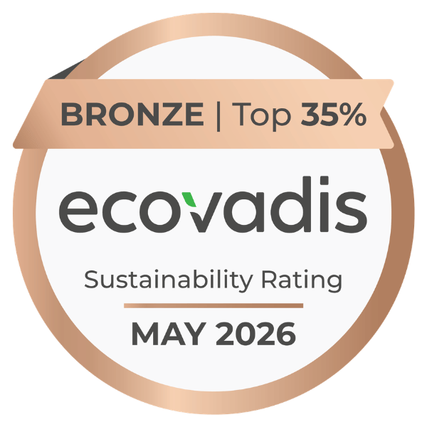 Bronze EcoVadis badge for sustainability rating, reflecting our strong sustainability commitment and a top 35% ranking, dated May 2026.